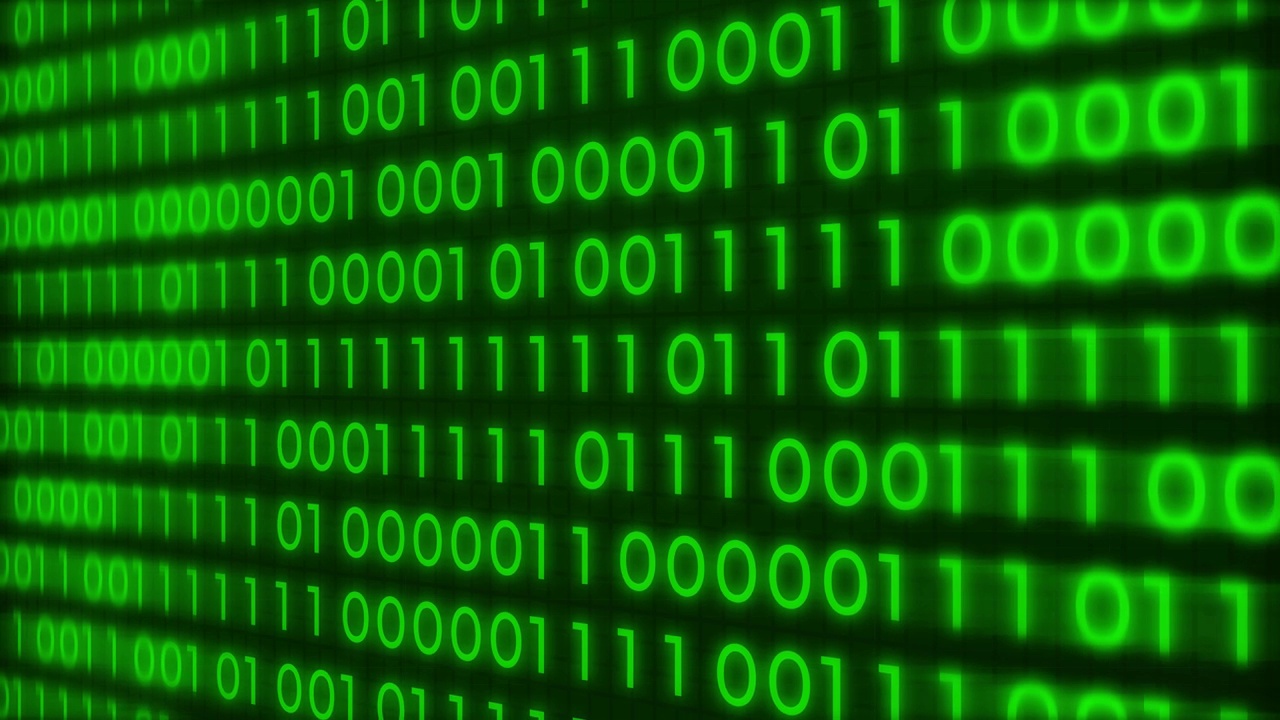 详情图-4K绿色二进制码电脑数字在屏幕上移动，数字串信息流大数据滚动。算法二进制，数据编码，解密和编码，行矩阵绿色。