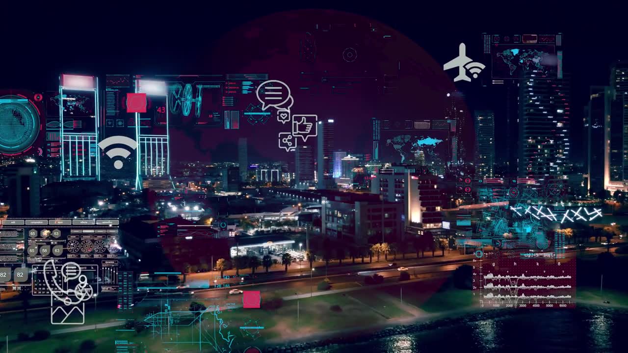 詳情圖-通信網(wǎng)絡(luò)概念。智能城市。圖形用戶界面。