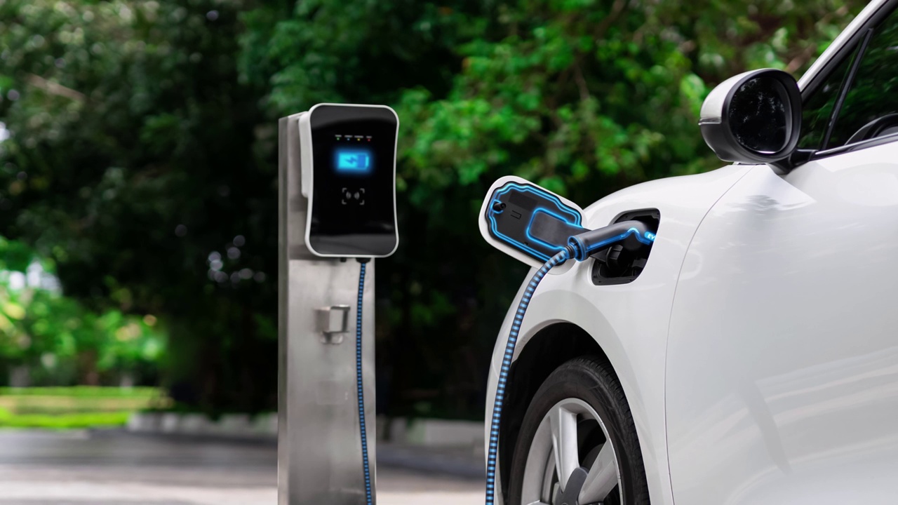 詳情圖-未來智能電動汽車充電器為電池充電。細(xì)讀