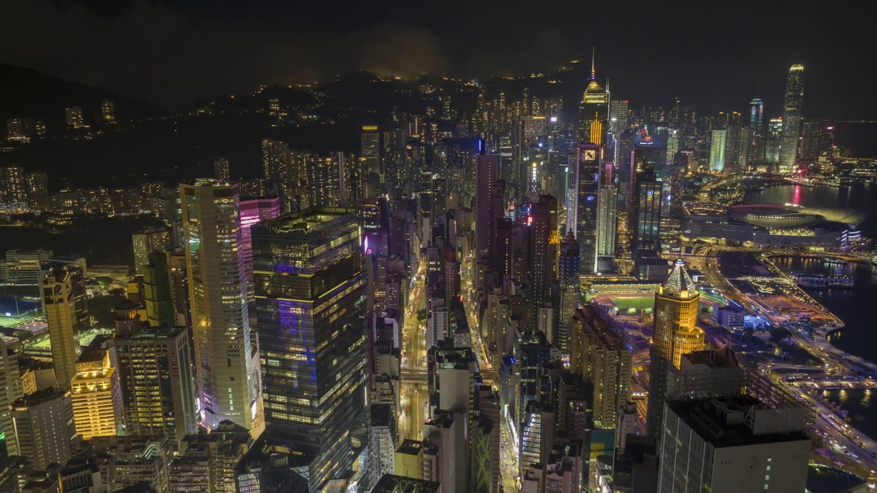 香港在维多利亚港的无人机超长延时摄影