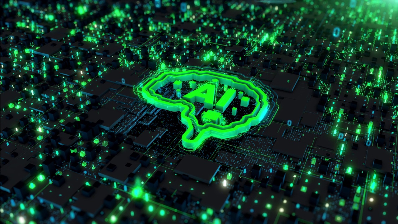 詳情圖-綠色3D,AI，人工智能動畫抽象背景，科技AI概念，電路板上的計(jì)算機(jī)元件芯片，先進(jìn)的大數(shù)據(jù)計(jì)算