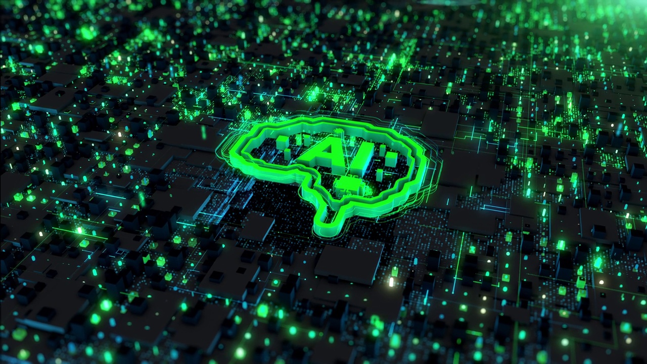 詳情圖-綠色3D,AI，人工智能動畫抽象背景，科技AI概念，電路板上的計(jì)算機(jī)元件芯片，先進(jìn)的大數(shù)據(jù)計(jì)算