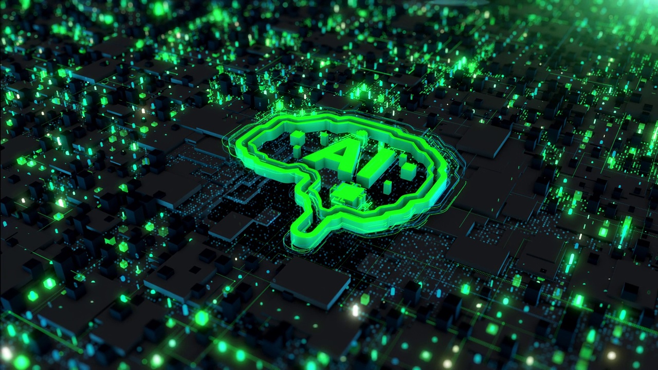 詳情圖-綠色3D,AI，人工智能動畫抽象背景，科技AI概念，電路板上的計(jì)算機(jī)元件芯片，先進(jìn)的大數(shù)據(jù)計(jì)算