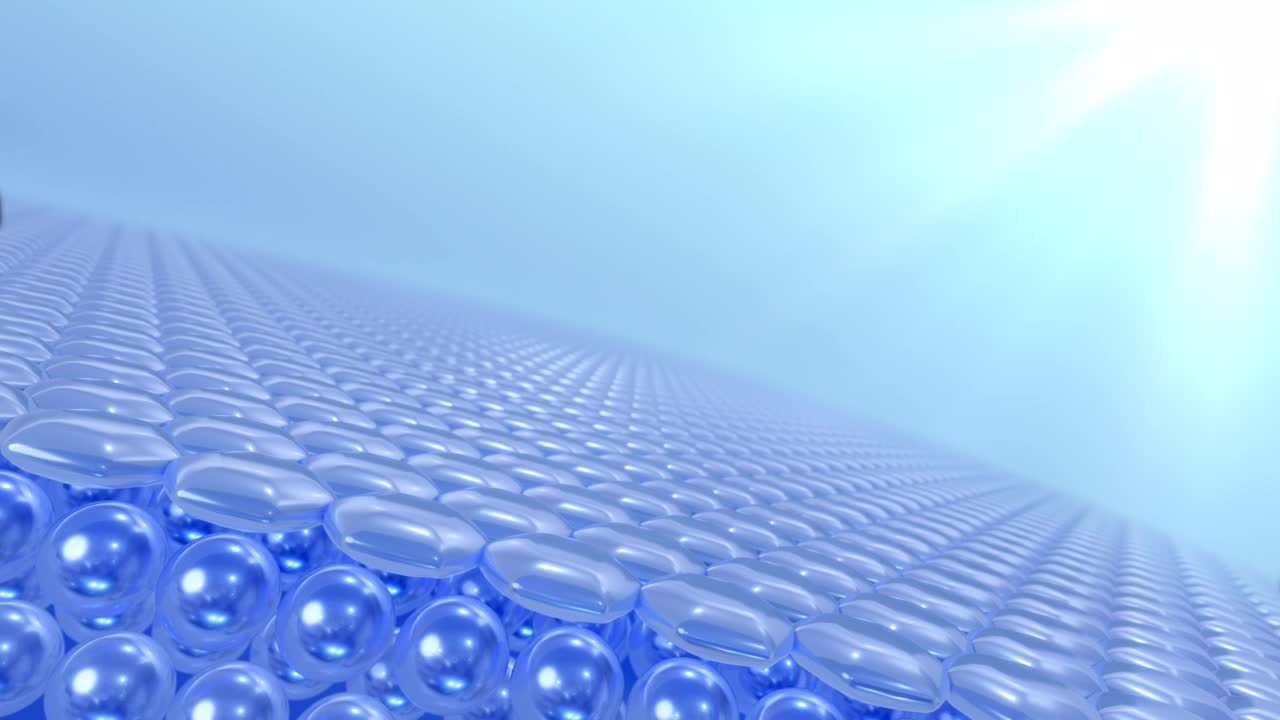 皮肤细胞3D动画。具有紫外线防护的皮肤细胞。