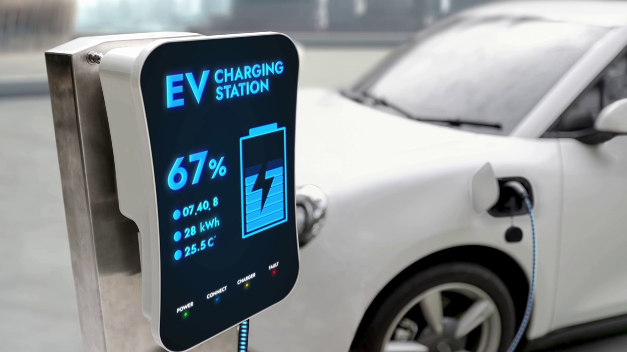 詳情圖-帶家庭充電站的電動汽車。細讀