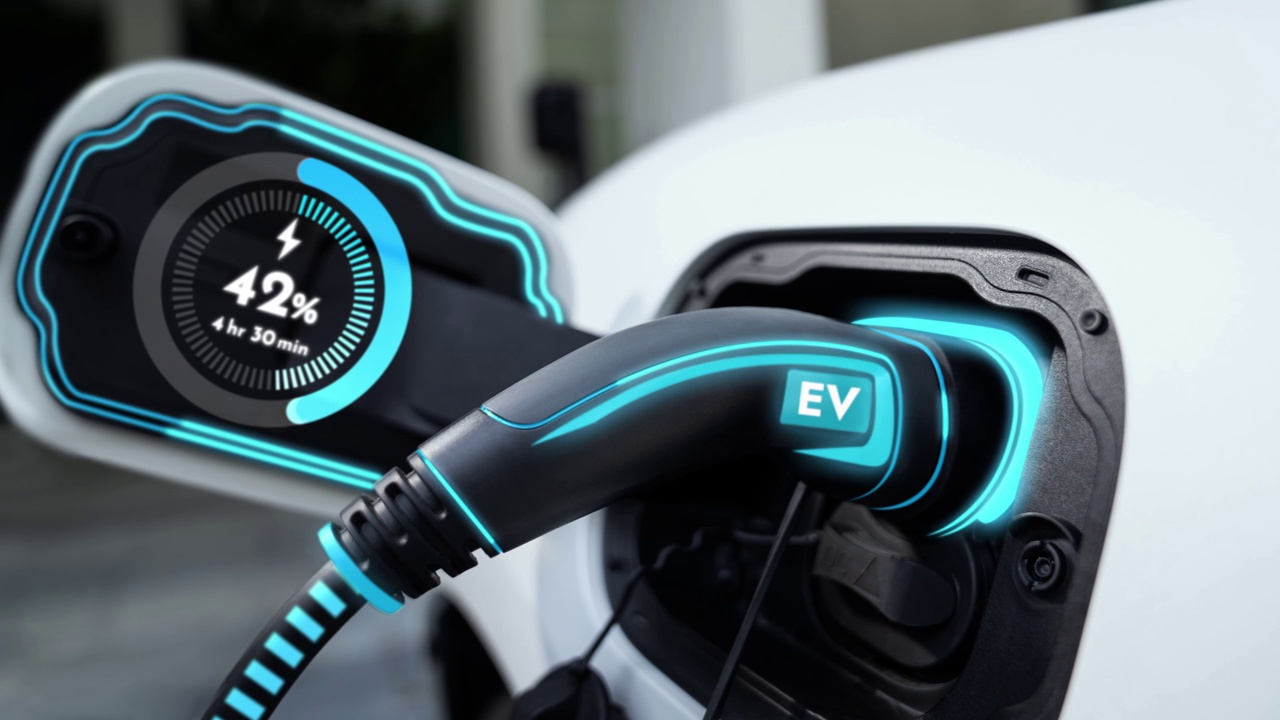 詳情圖-電動汽車在未來的家庭充電站充電。細讀