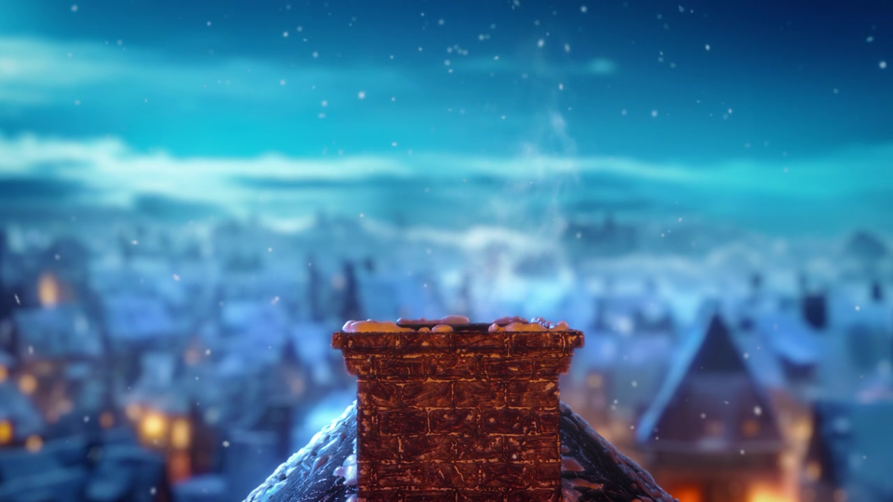 詳情圖-圣誕前夜，圣誕老人背著裝滿禮物的紅色袋子，小心翼翼地走在屋頂上。圣誕老人對(duì)著鏡頭揮手，然后神奇地消失在煙囪里