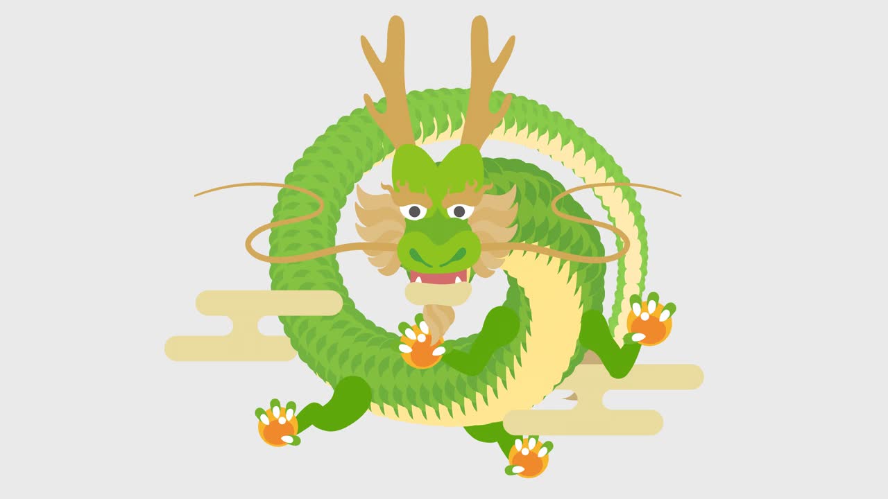 循环动画，传统的东方龙站在云海