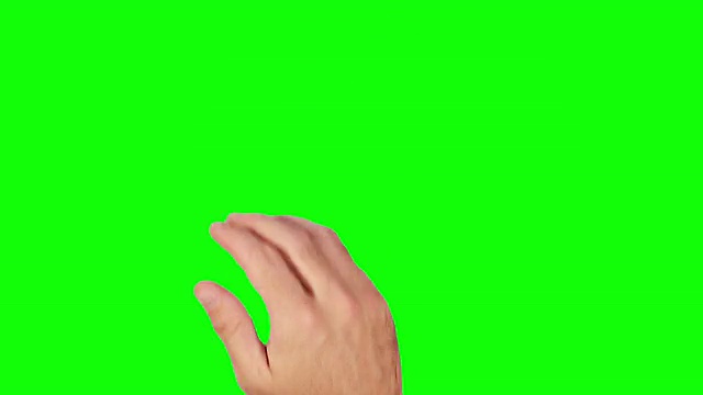 男性的手。平板电脑。触屏手势。绿色的屏幕。