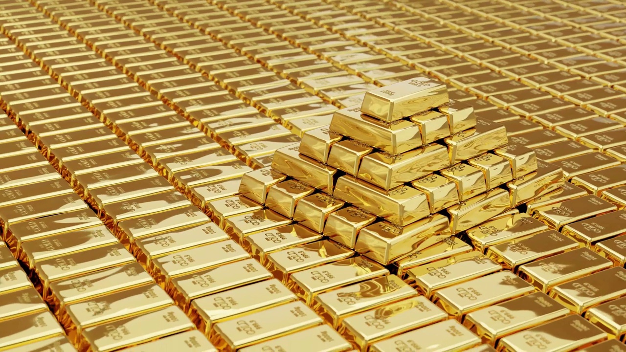 黄金背景的金条堆栈，财富和富有的图标