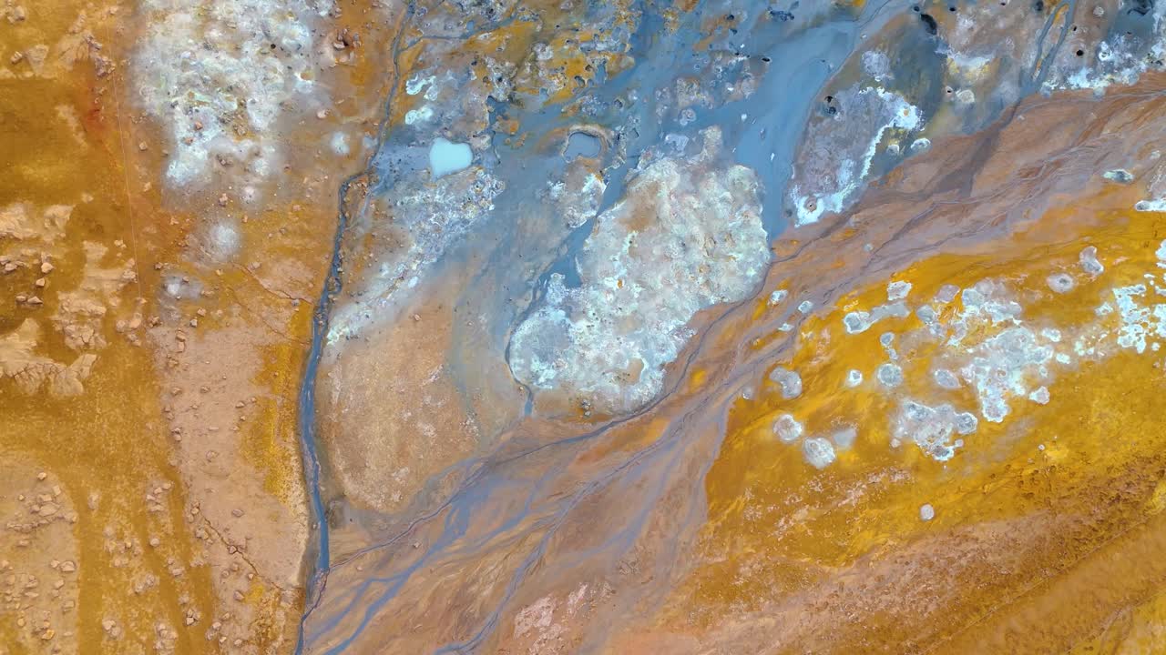 冰岛地热表面，充满活力的矿藏，流体模式。鸟瞰图