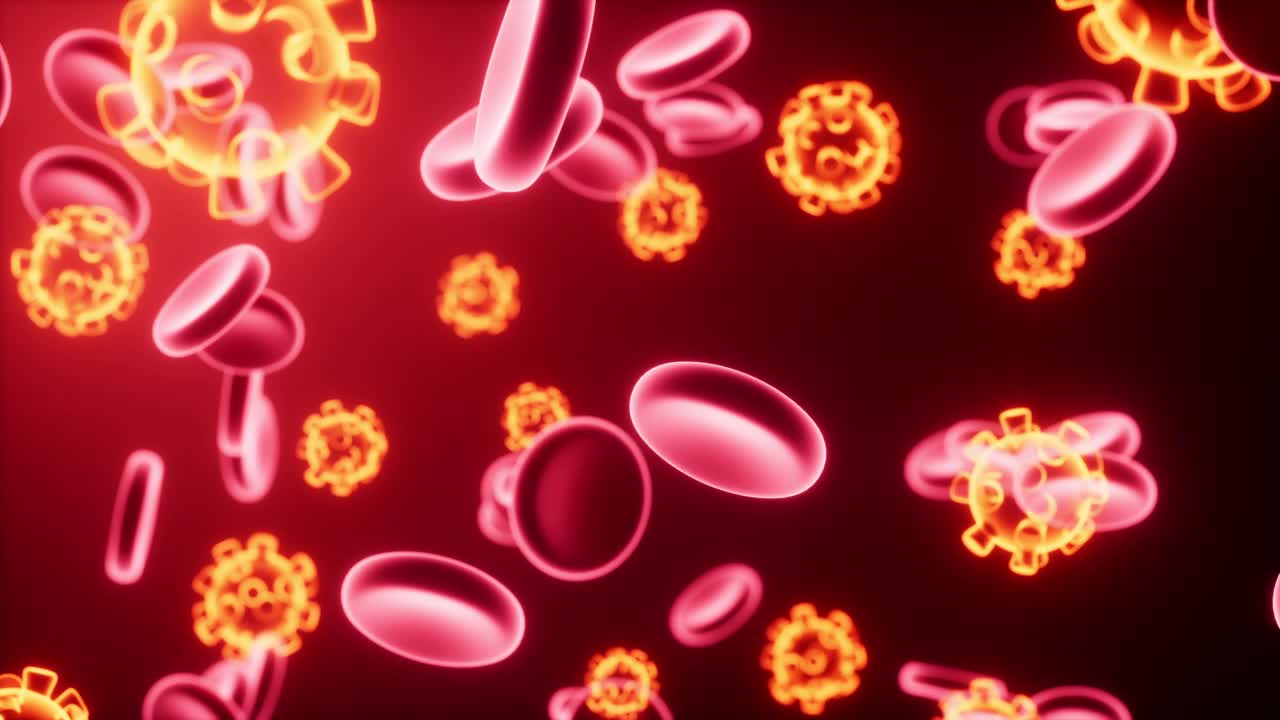 血细胞和病毒，生物医学概念，3d渲染。