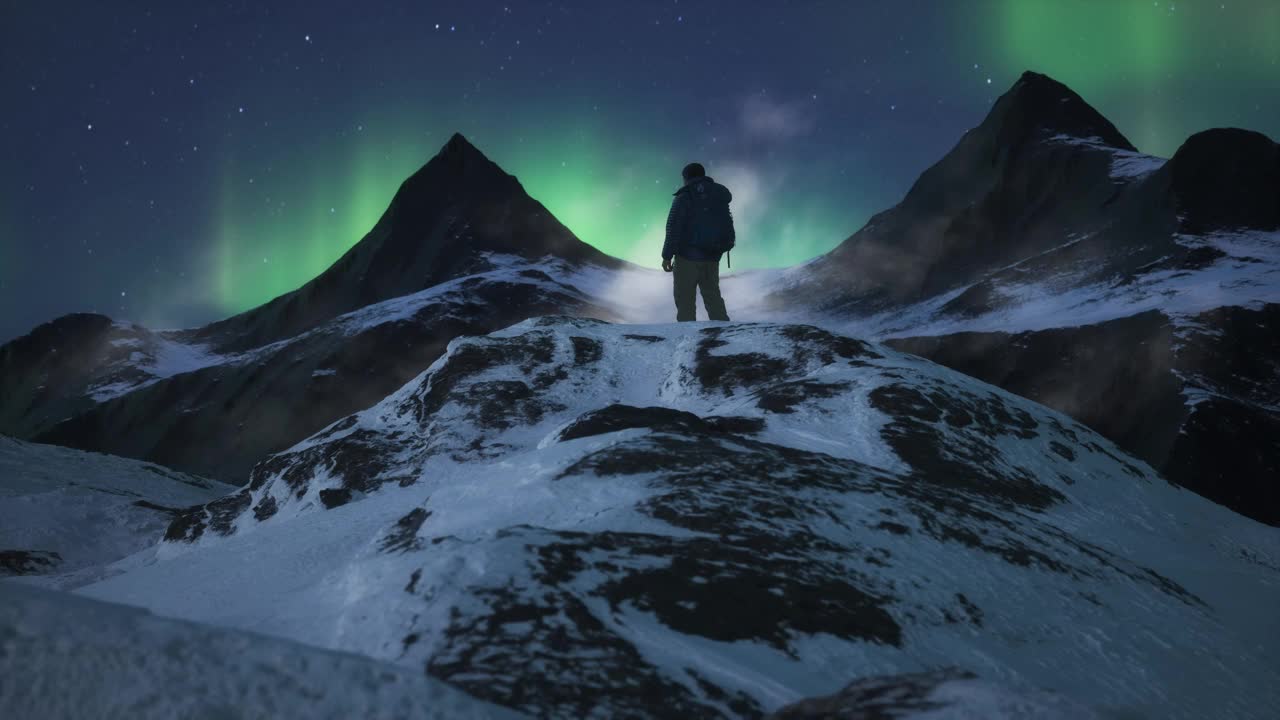 探險人在落基山景觀之巔。自然背景。