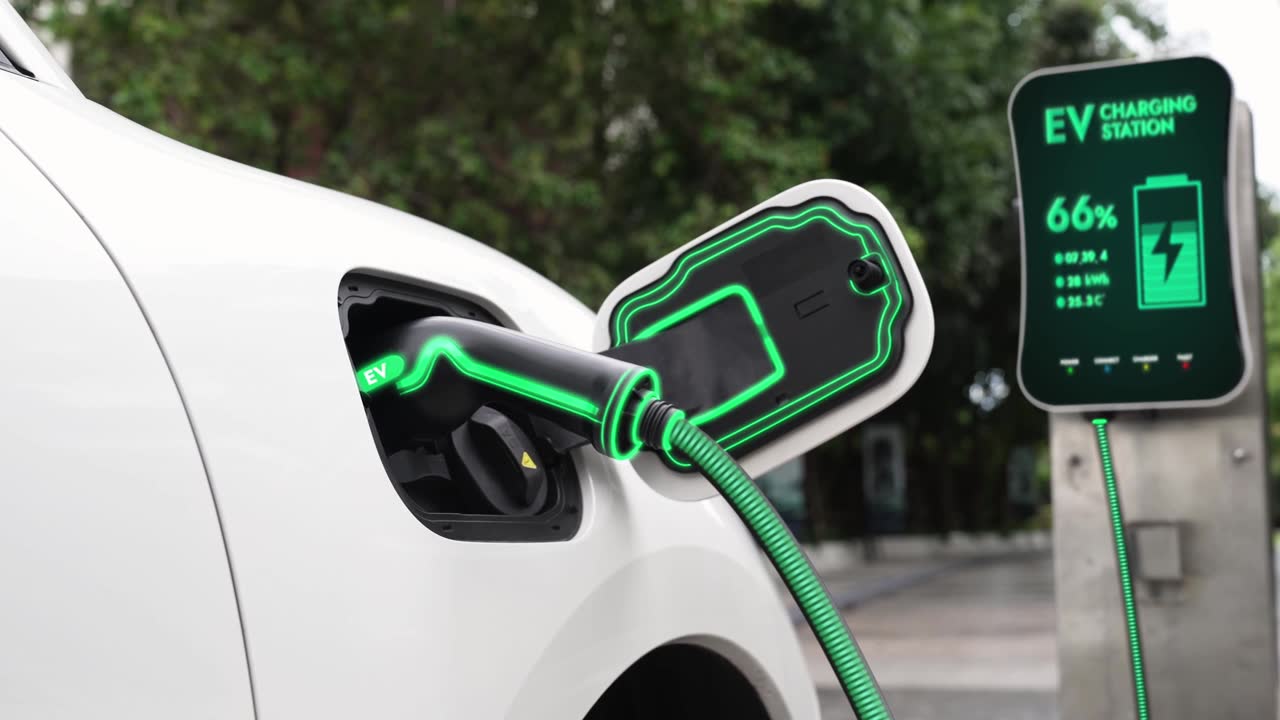 詳情圖-未來智能電動汽車充電器為電池充電。細讀