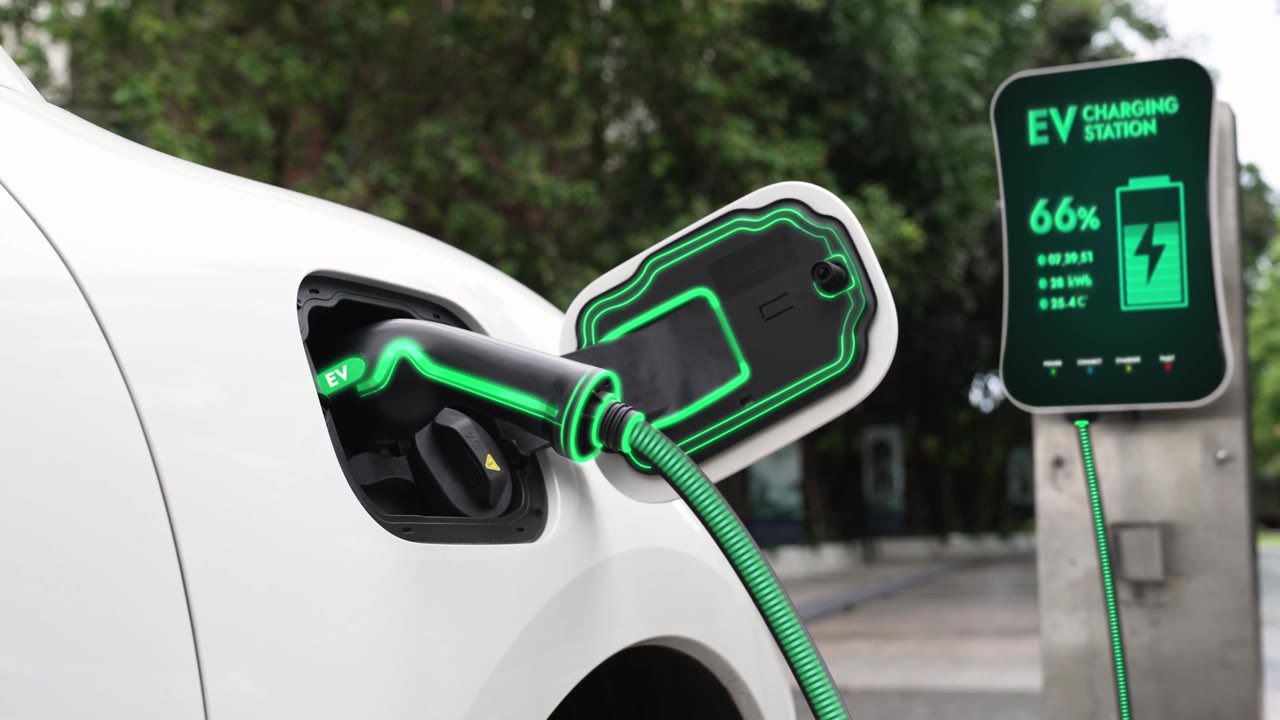 詳情圖-未來智能電動汽車充電器為電池充電。細讀