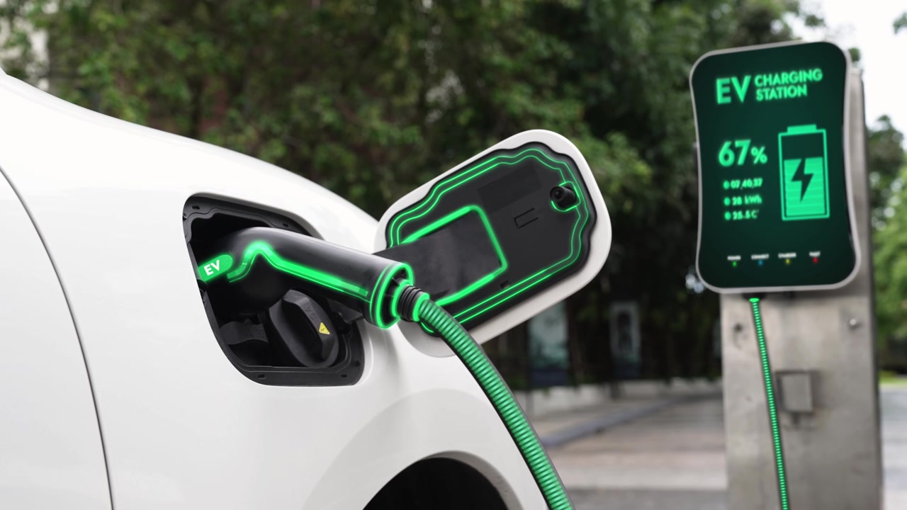詳情圖-未來智能電動汽車充電器為電池充電。細讀