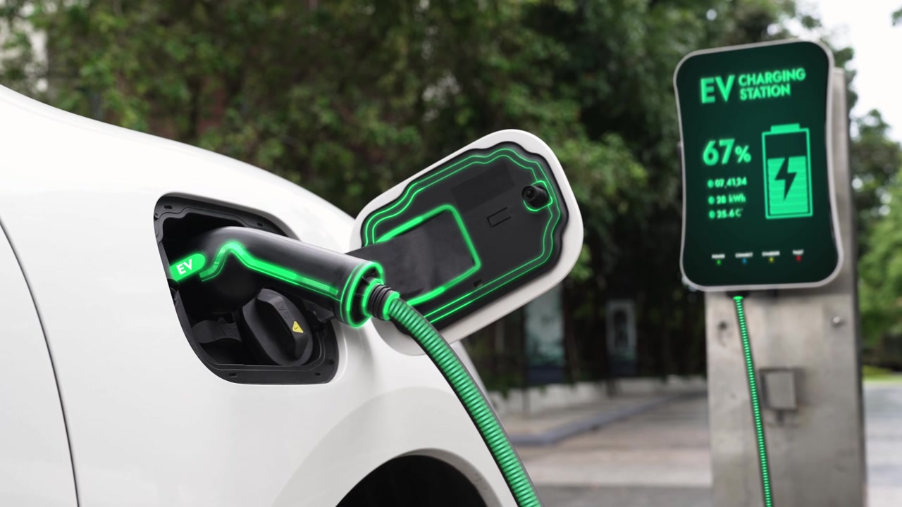 詳情圖-未來智能電動汽車充電器為電池充電。細讀