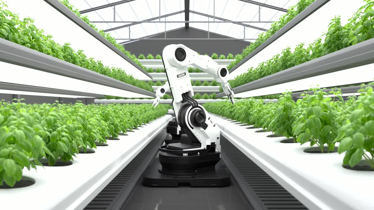 智能机器人农民概念，机器人农民，农业技术，农场自动化