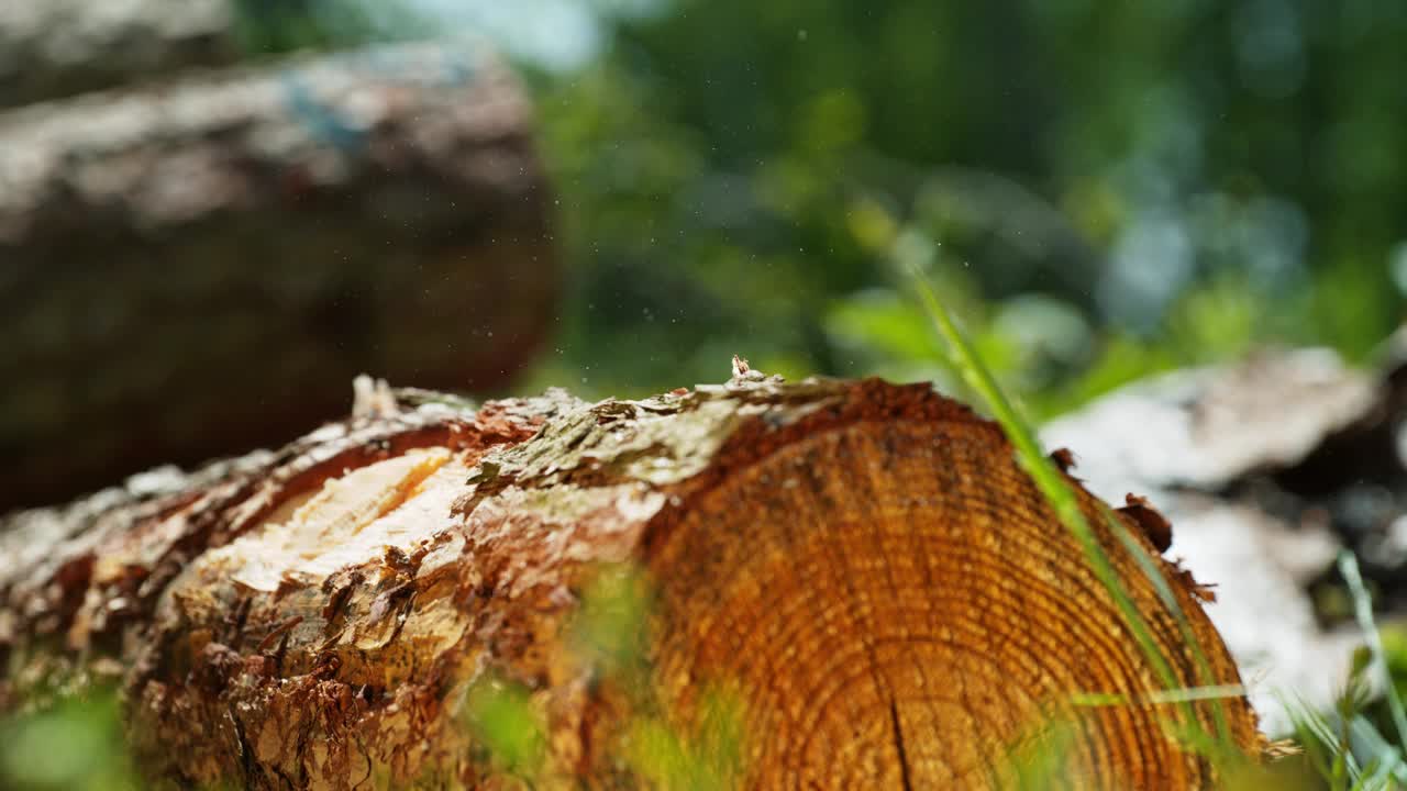 用斧头砍木头的超级慢动作