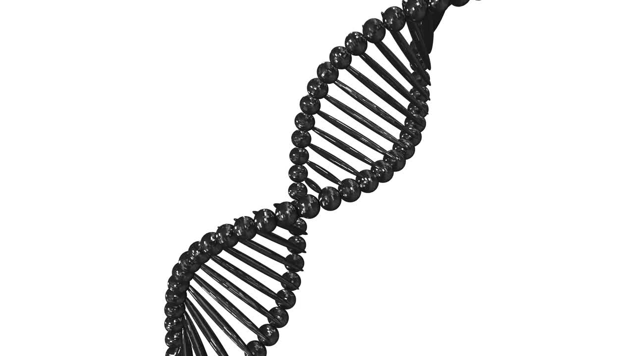 从白色背景中分离出的DNA分子。抽象白色DNA旋转动画。科学和医学概念。旋转DNA的无缝循环动画