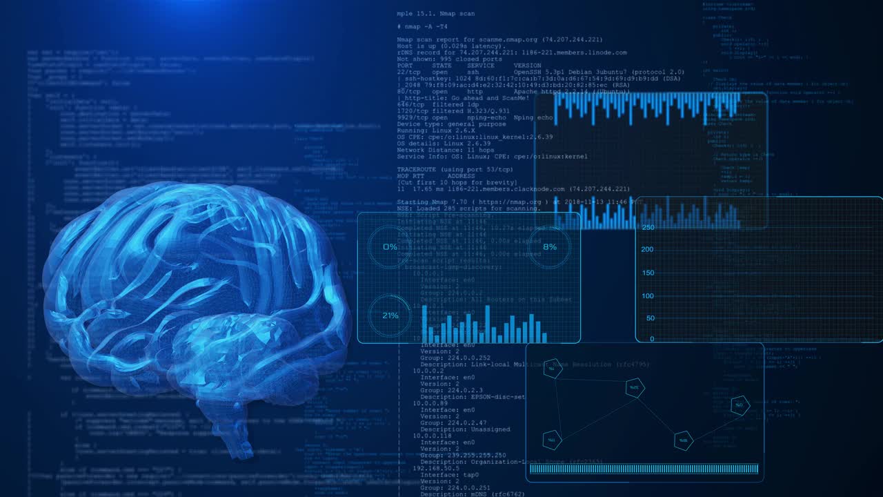 信息图。人工智能技术、5g网络。自动化人工智能深度学习数字化大数据流