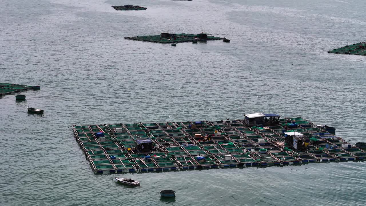 东南亚浮鱼养殖场;渔业适应气候变化和海平面上升带来的环境挑战越南的可持续海洋水产养殖。