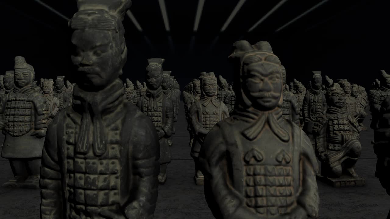 兵马俑在黑暗中连续3D动画