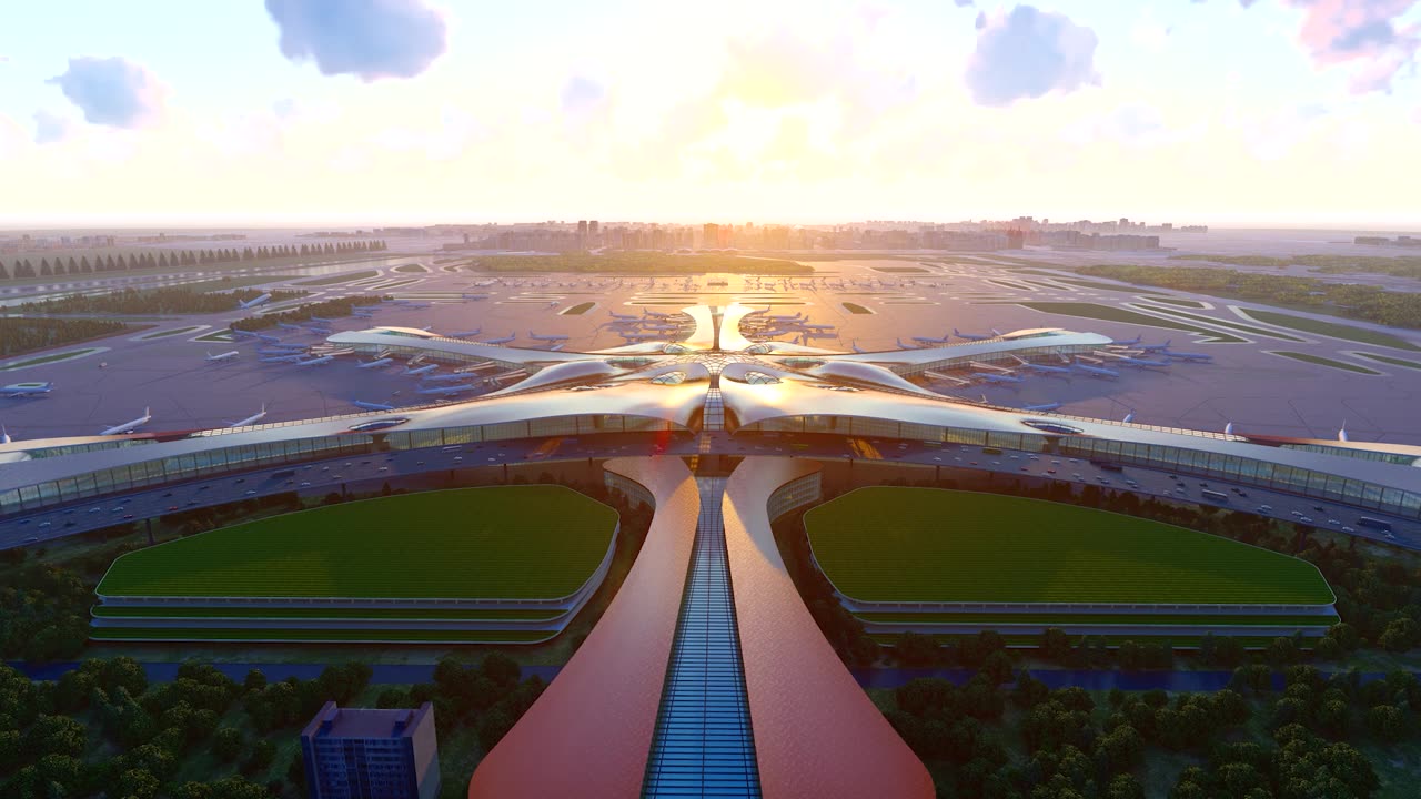 詳情圖-北京大興國際機場飛機飛越日出延時攝影