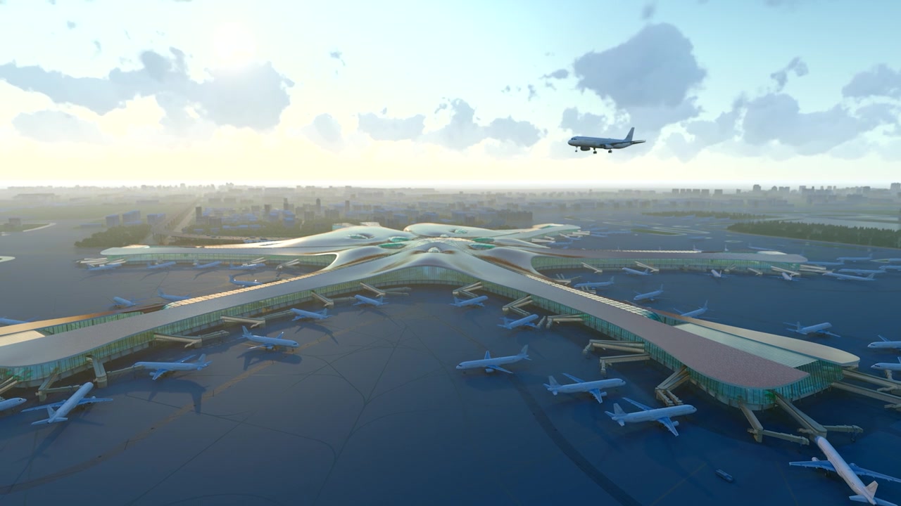 詳情圖-北京大興國際機場飛機飛越日出延時攝影