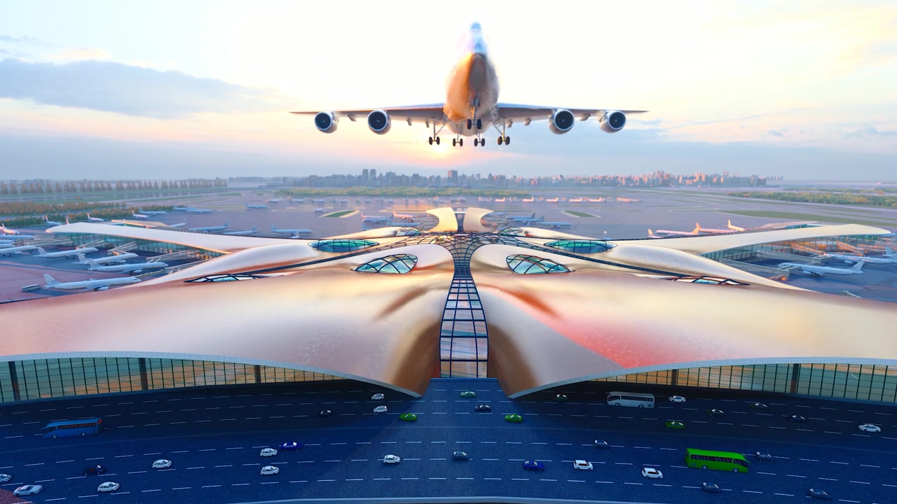 詳情圖-北京大興國際機場飛機飛越日出延時攝影