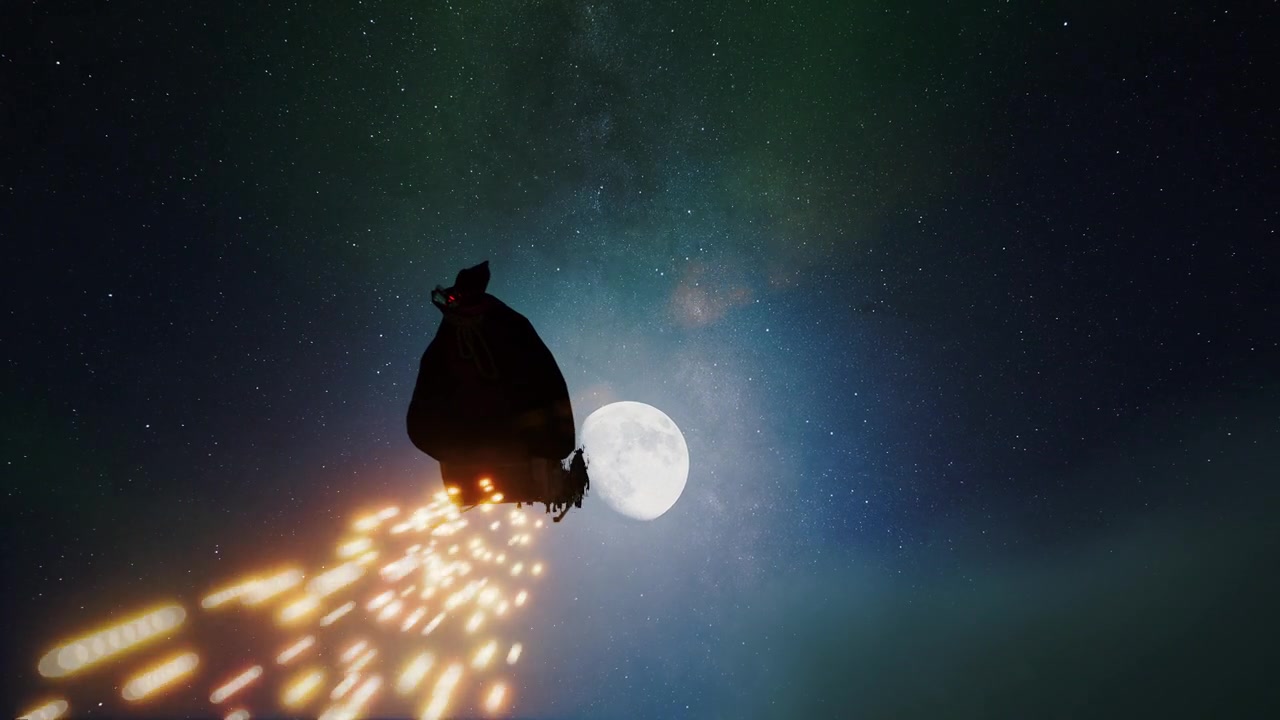 詳情圖-圣誕老人和他的馴鹿坐著雪橇飛行。圣誕老人送禮物。動(dòng)態(tài)3d動(dòng)畫。