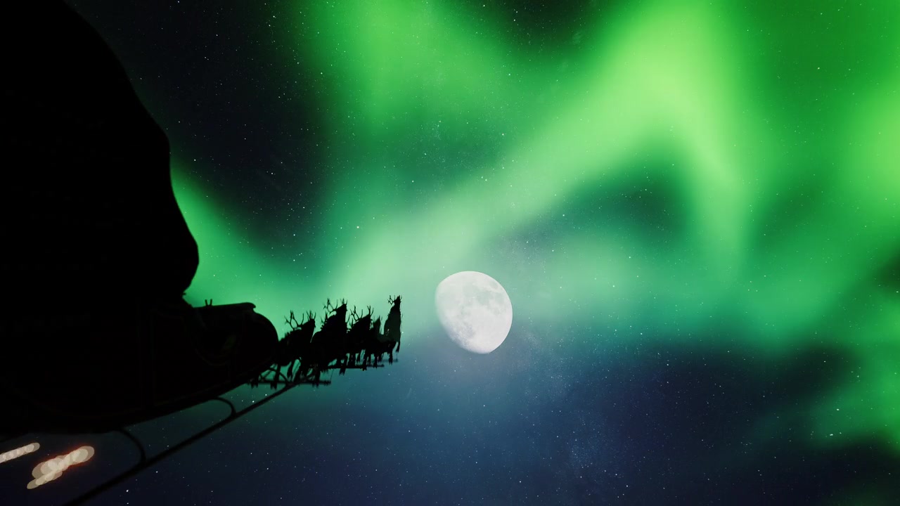 詳情圖-圣誕老人和他的馴鹿坐著雪橇飛行。圣誕老人送禮物。動(dòng)態(tài)3d動(dòng)畫。