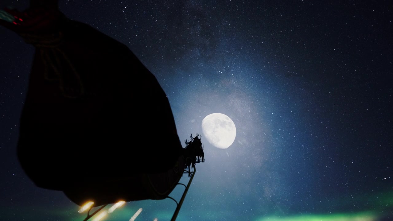 詳情圖-圣誕老人和他的馴鹿坐著雪橇飛行。圣誕老人送禮物。動(dòng)態(tài)3d動(dòng)畫。