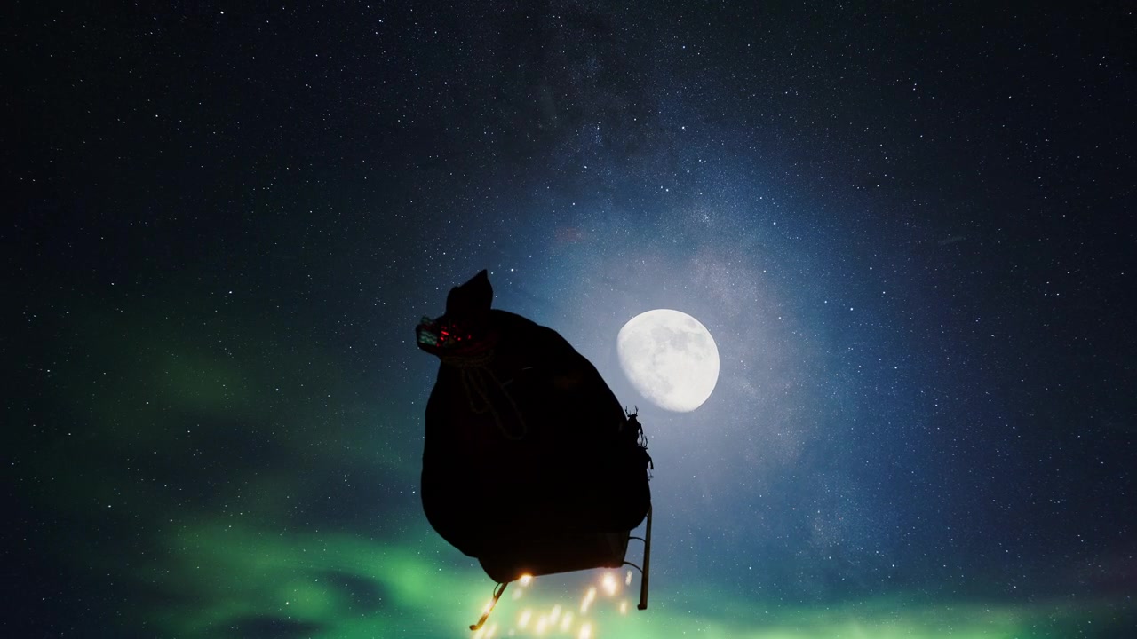 詳情圖-圣誕老人和他的馴鹿坐著雪橇飛行。圣誕老人送禮物。動(dòng)態(tài)3d動(dòng)畫。