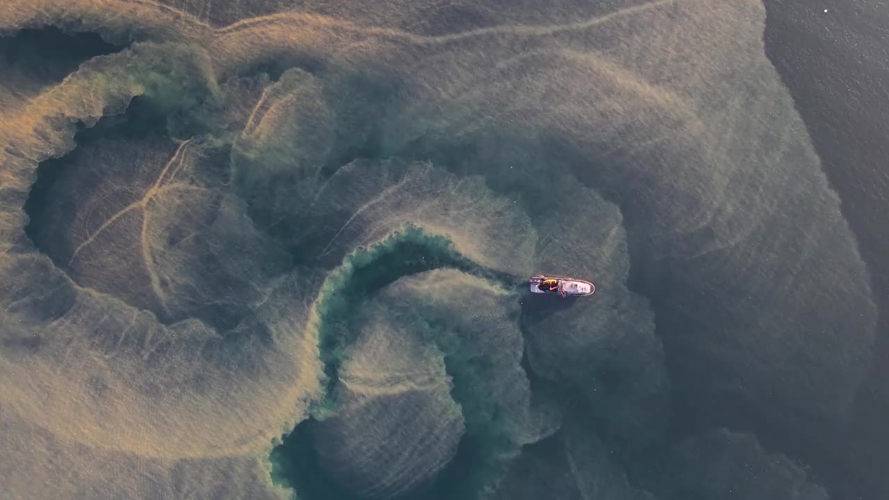 浑浊海中的渔船