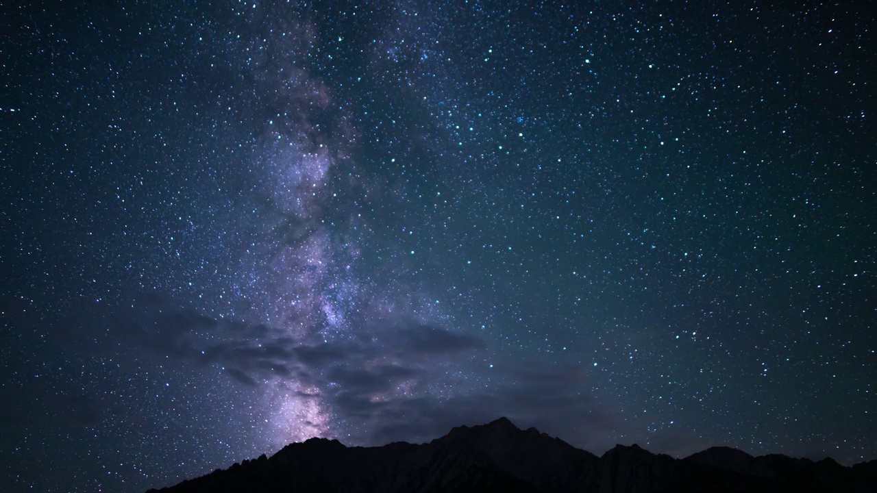 三角洲水瓶座流星雨和银河系24毫米南天空在惠特尼山紫色山脉内华达州美国加州时间流逝