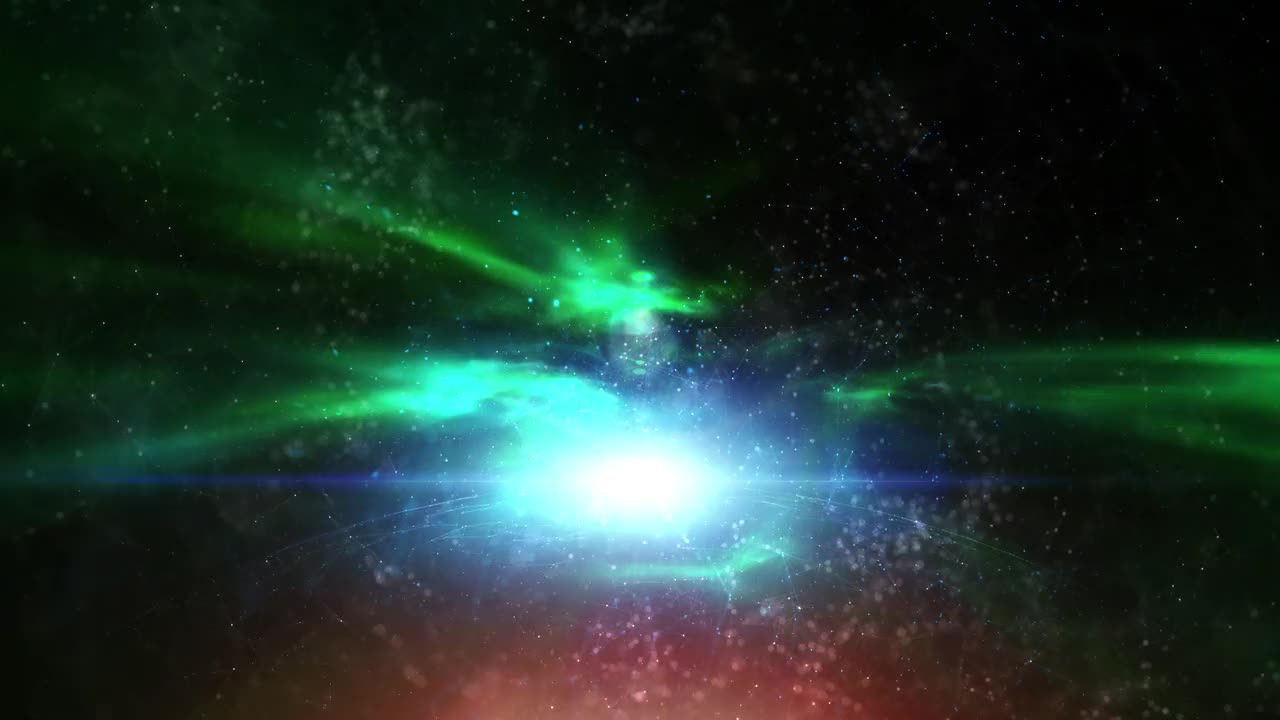 现代闪亮抽象化学六边形分子动画在宇宙网络空间黑暗背景。