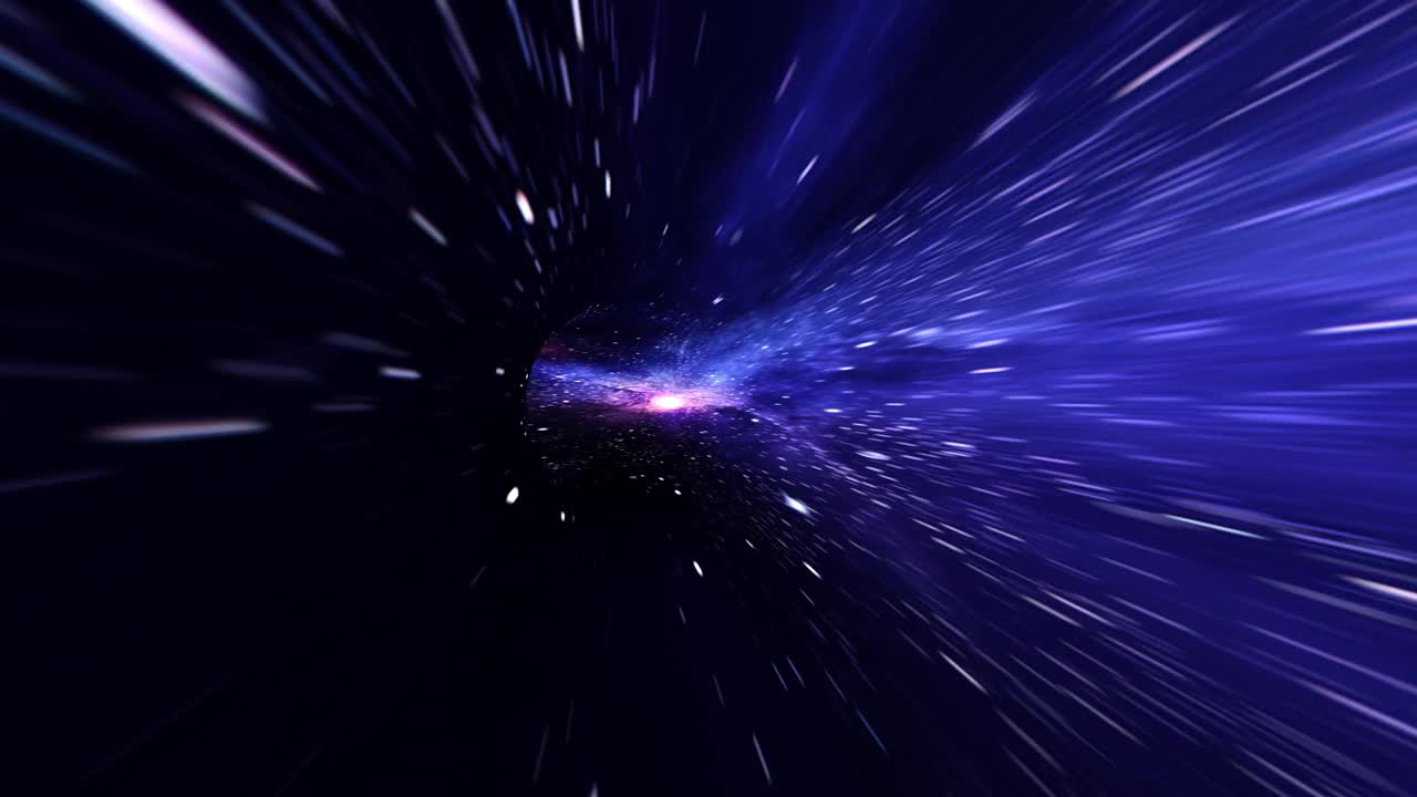 抽象的深蓝色循环多色时空隧道穿越时空的动画。4K 3D循环科幻星际旅行通过虫洞在超空间涡旋隧道。摘要瞬移速度