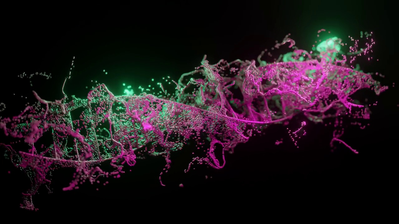 在黑色背景上抽象DNA。品红和绿色的DNA分子。染色体中的DNA分子。科学,生物学。科学动画的遗传信息概念设计。3d渲染4k