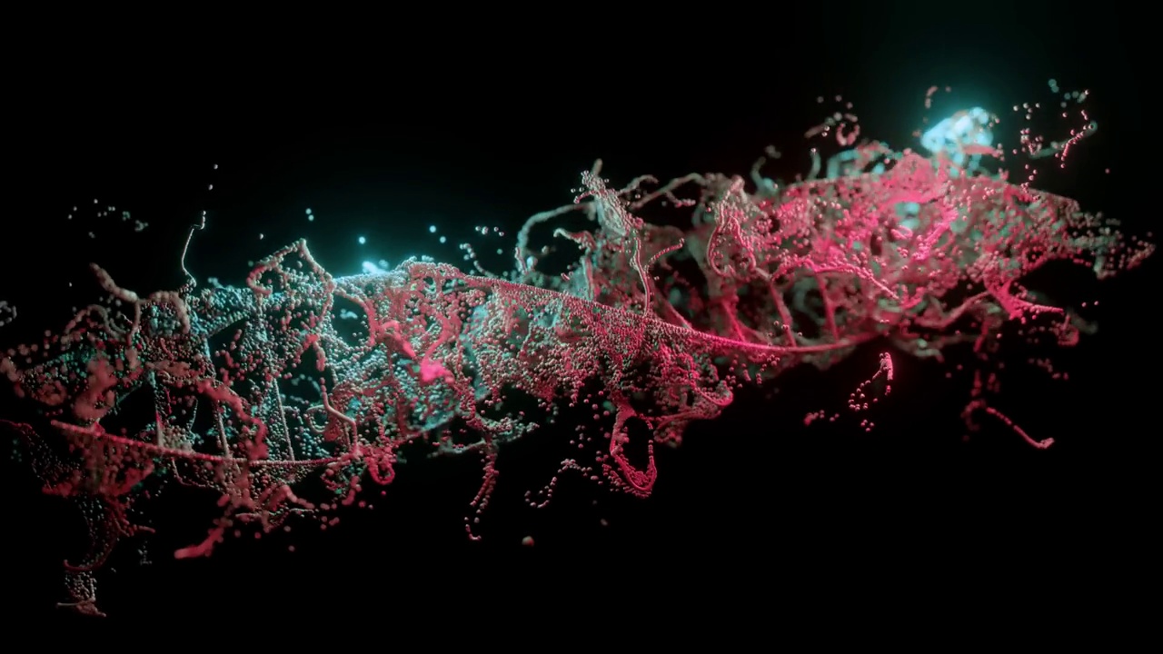 黑色背景上的抽象DNA。品红色和绿色DNA分子。染色体中的DNA分子。科学，生物学。科学动画基因信息的概念设计。3d渲染4k
