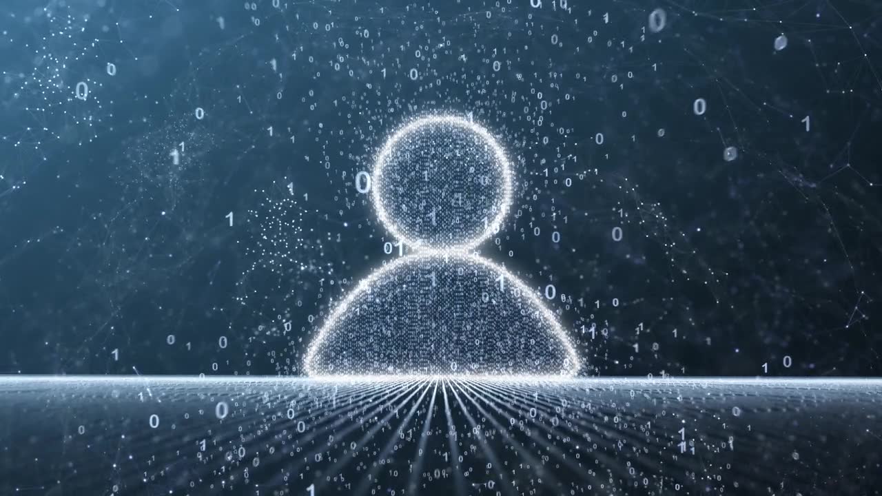 詳情圖-數(shù)字人物圖標(biāo)在二進(jìn)制數(shù)據(jù)技術(shù)的循環(huán)背景下。
