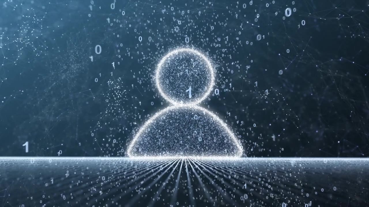 詳情圖-數(shù)字人物圖標(biāo)在二進(jìn)制數(shù)據(jù)技術(shù)的循環(huán)背景下。