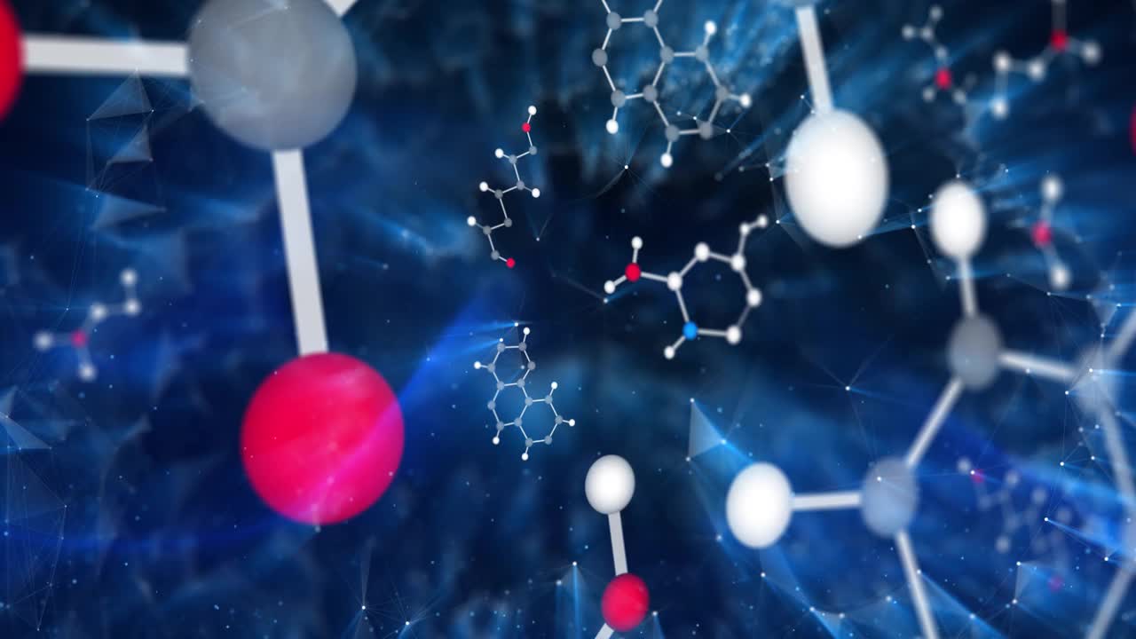 在数字背景上循环化学分子键。