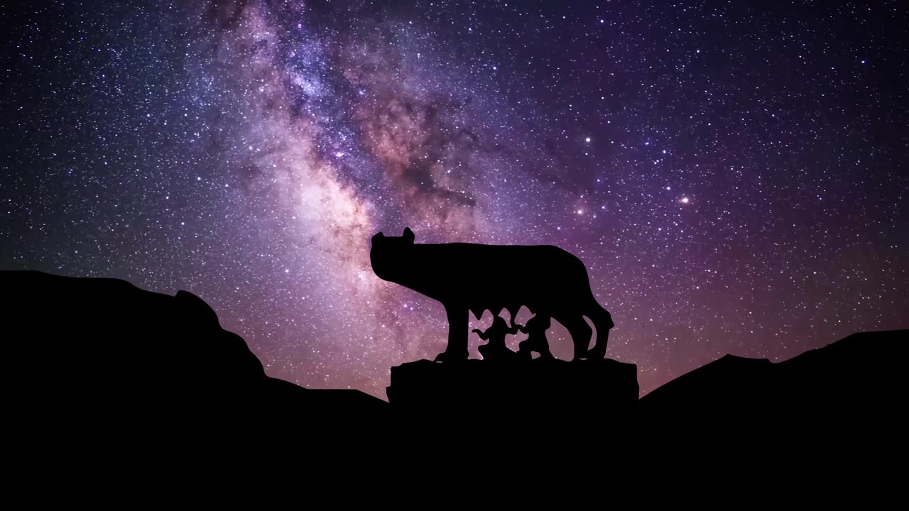 詳情圖-卡比托利歐狼，背景是星星和銀河系。