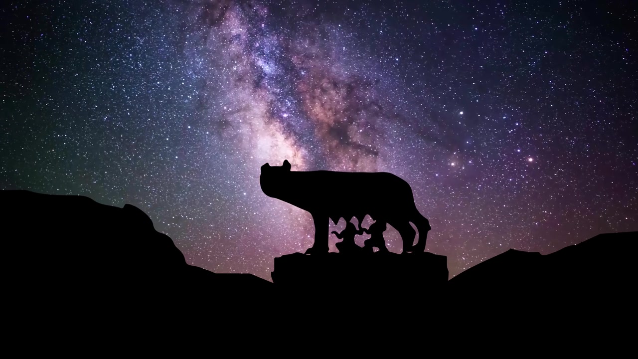 詳情圖-卡比托利歐狼，背景是星星和銀河系。