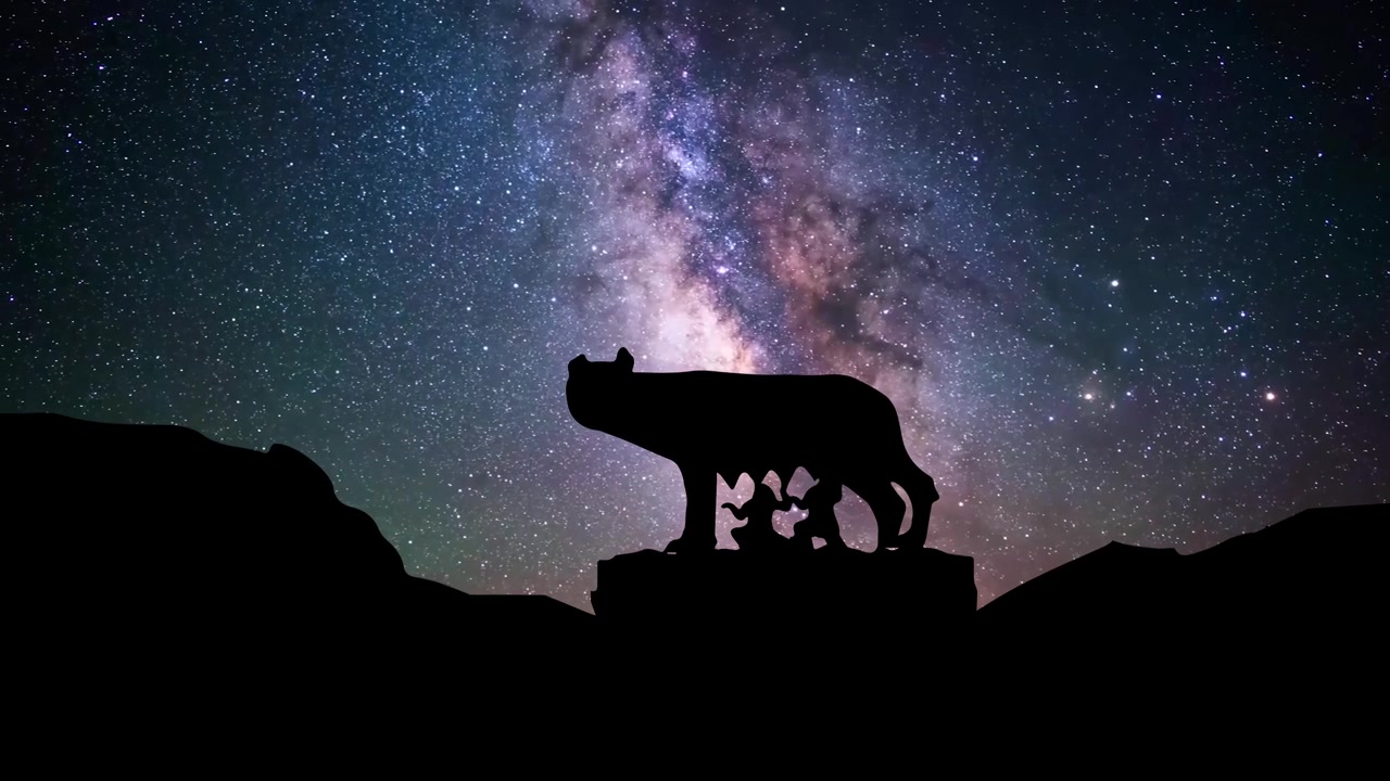 詳情圖-卡比托利歐狼，背景是星星和銀河系。