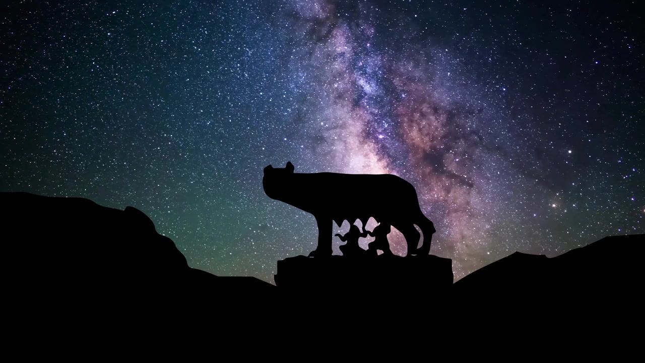 詳情圖-卡比托利歐狼，背景是星星和銀河系。