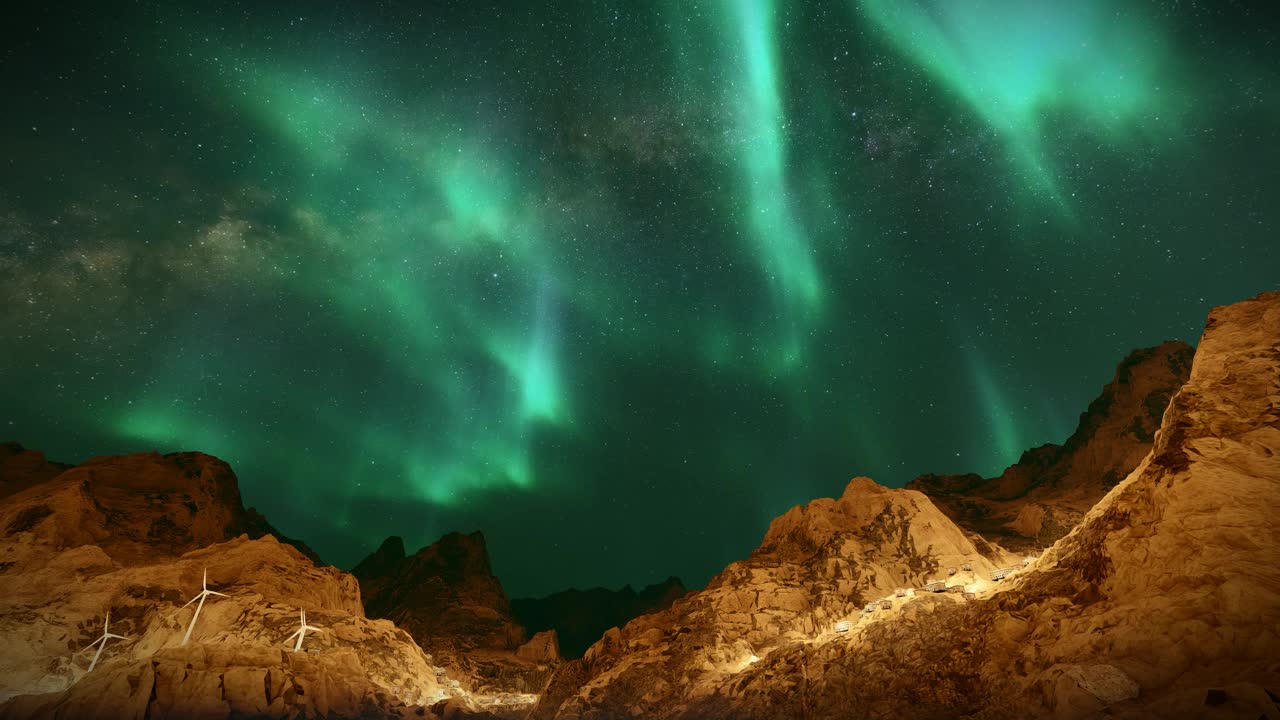 北極光在星空背景山