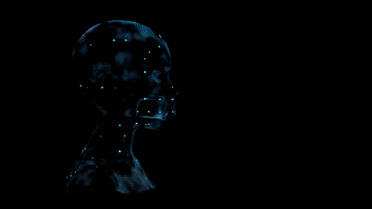 女性头部的全息图，科幻风格，3D渲染