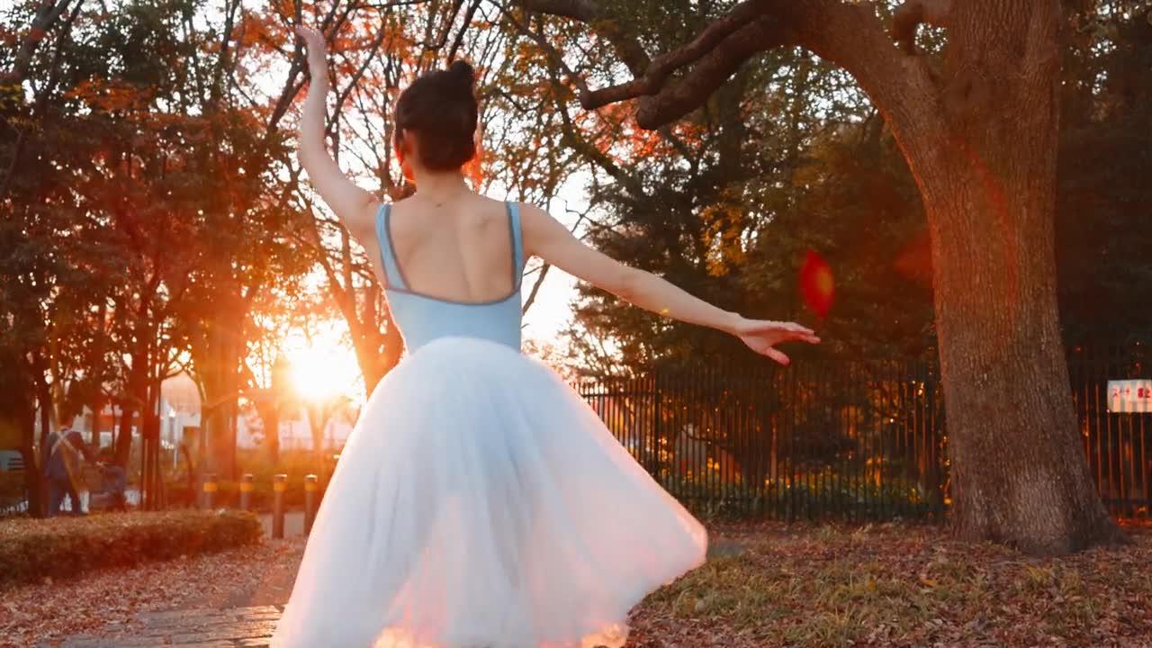 詳情圖-自然、舞蹈和芭蕾舞的女人在公園里為音樂會、表演或古典戲劇練習(xí)。秋天，藝術(shù)、優(yōu)雅的日本女芭蕾舞演員在戶外花園或田野伴著音樂排練